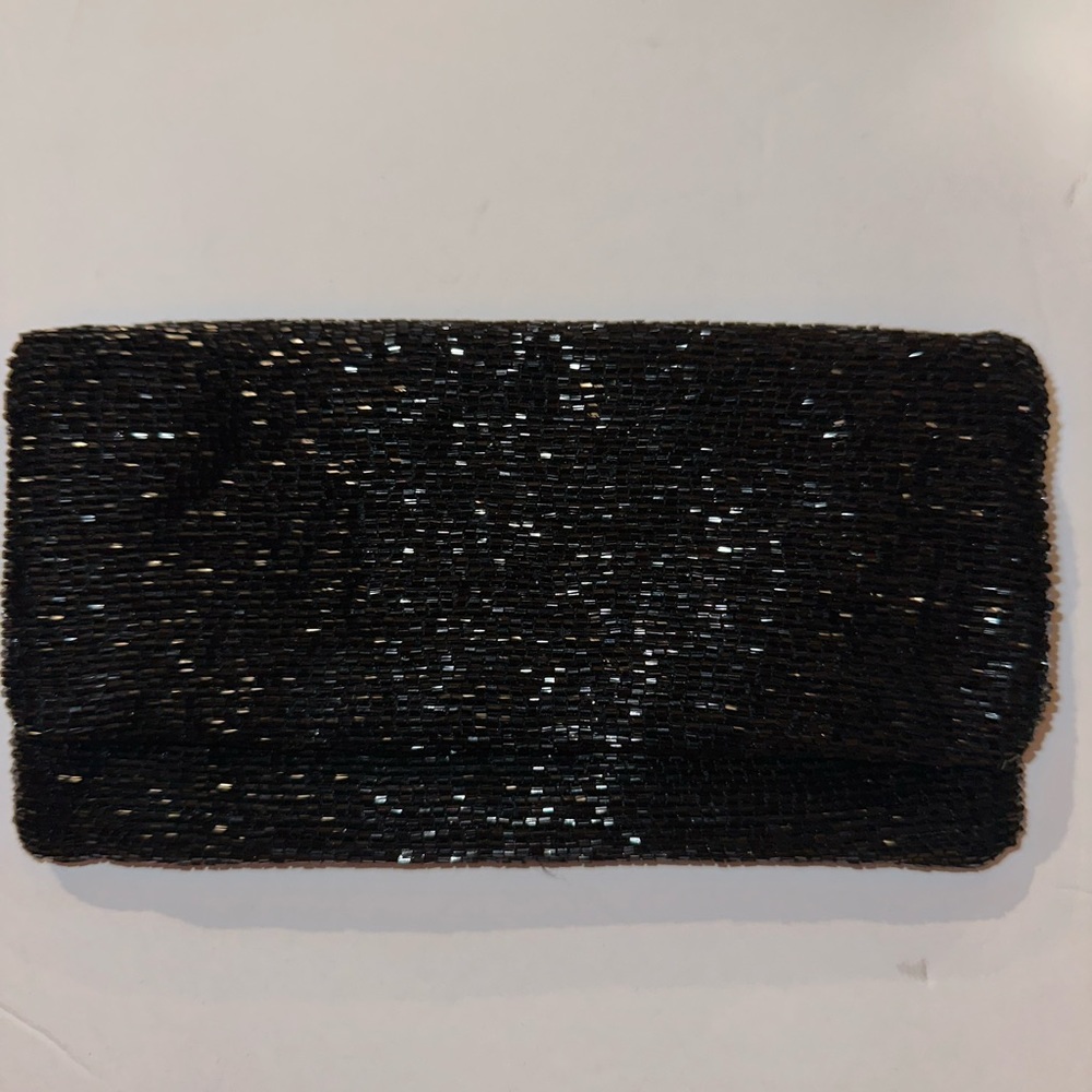 Moyna Classic Beaded Black Clutch Handbad Purse NWOT Must Have Staple